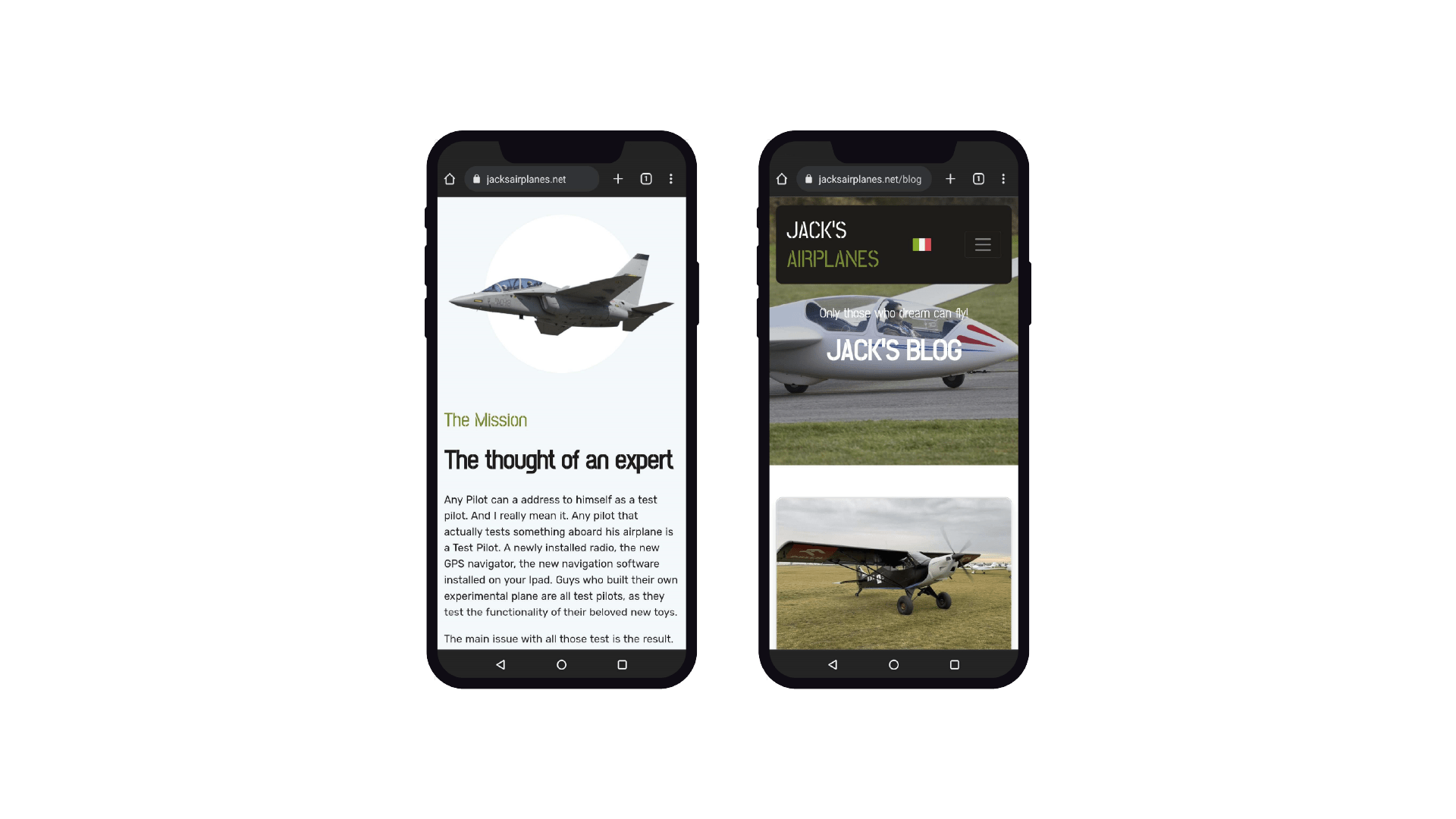 sito web jacks airplanes mobile